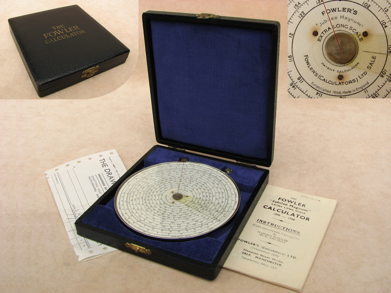 Fowler's Jubilee Magnum Extra Long Scale calculator in presentation case